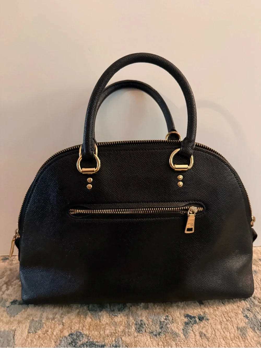 Coach Katy Satchel Black Crossgrain Leather Dome Bag Gold Hardware